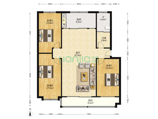 马驿山家园 3室1厅1卫 138平方