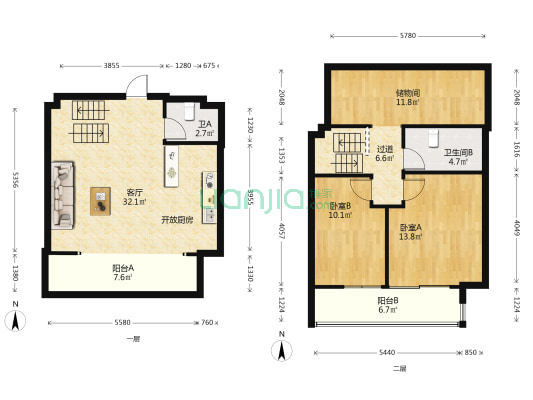 鲁能·海蓝公馆 2室1厅2卫 57平方