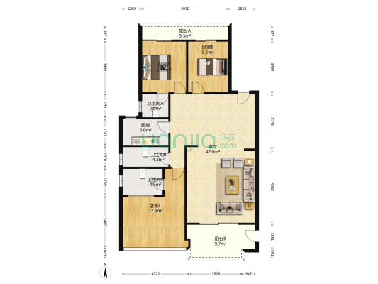 君悦山Ⅰ区 3室1厅3卫 157平方