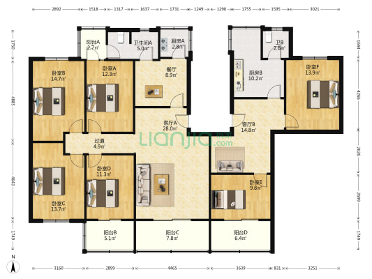 祥和里225号 6室3厅2卫 190平方