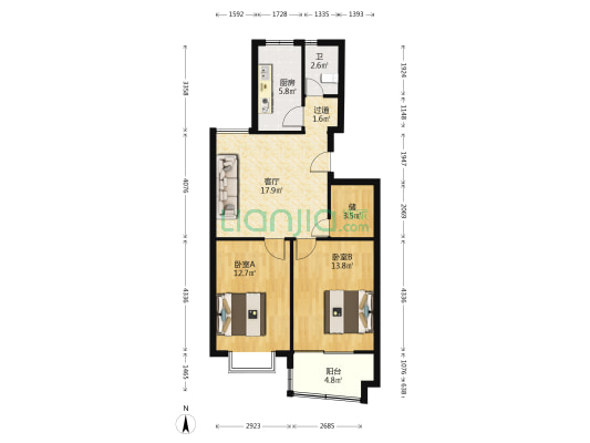 商鼎雍和家园 2室1厅1卫 86平方