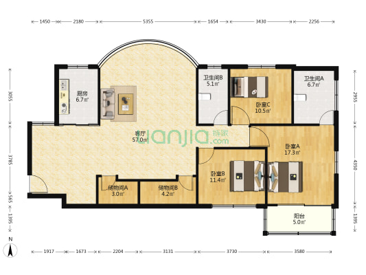 东泰大厦 3室1厅2卫 166平方