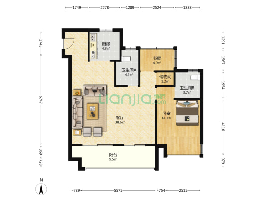 伟星悦璟台 2室1厅2卫 104平方