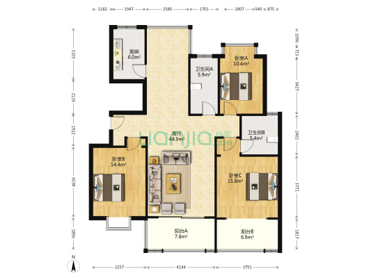 伴山壹号紫林园 3室1厅2卫 137平方