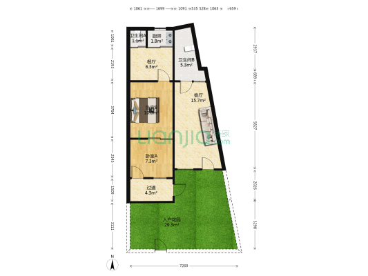 锁金村7号 2室2厅2卫 28平方