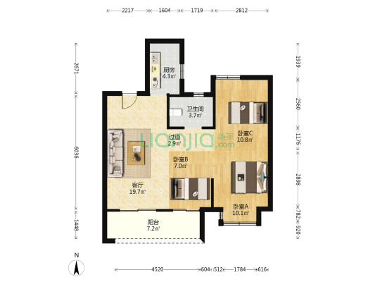 深石宸瀚里 3室1厅1卫 85平方