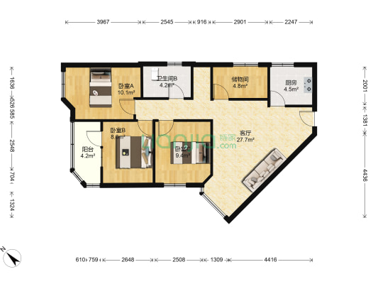 兰苑大厦 3室1厅1卫 94平方