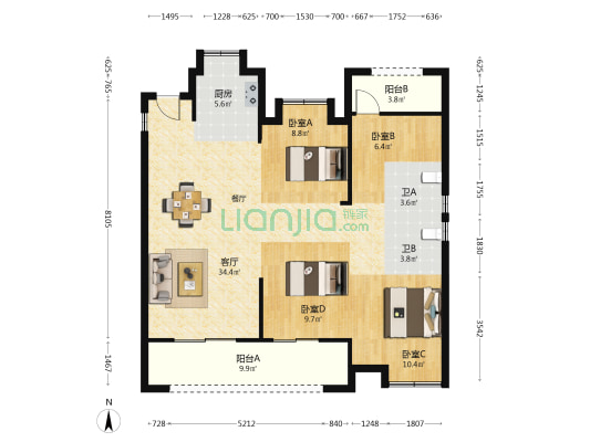 融信海纳新潮C区 4室1厅2卫 111平方