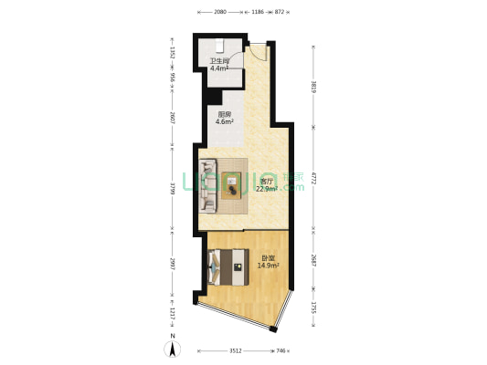 玄武湖金茂广场 1室1厅1卫 74平方