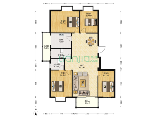 萬博城市花園 4室1厅2卫 165平方