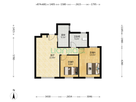 融创璟园 2室1厅1卫 91平方