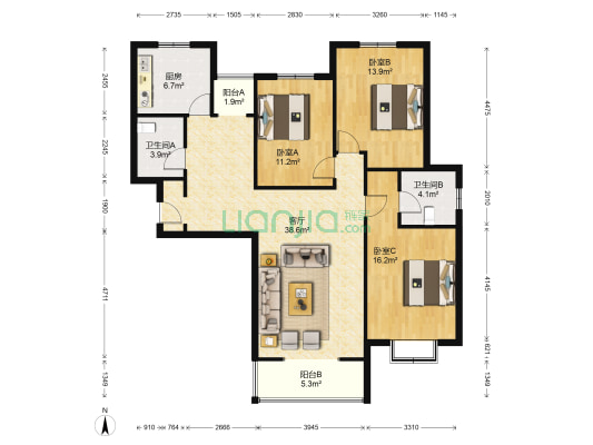 水岸府邸东苑 3室1厅2卫 147平方
