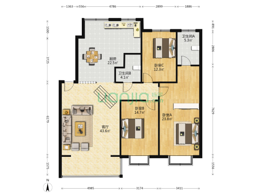 边防小区 3室1厅2卫 156平方