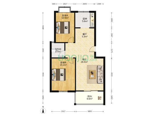 鼎鑫丽都苑北区 2室2厅1卫 96平方