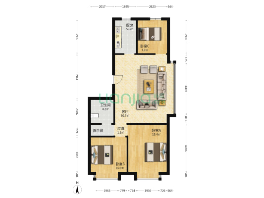 建投·棠语海 3室1厅2卫 103平方