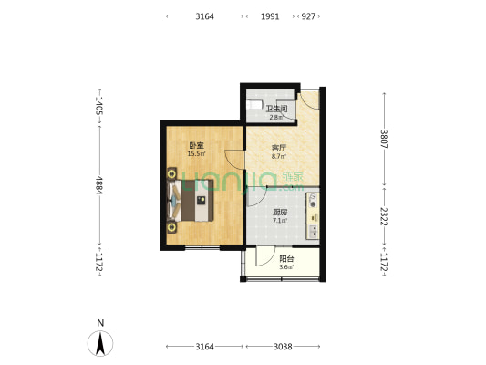 新民二巷6号 1室1厅1卫 45平方