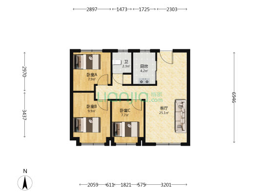 荣盛锦绣前程 3室1厅1卫 89平方