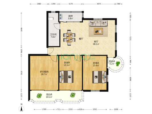 华柏花园 3室1厅1卫 120平方