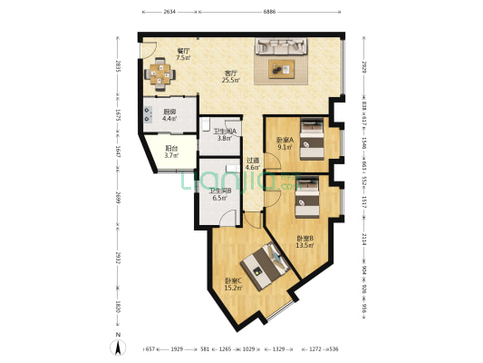 柏景楼第二期 3室2厅2卫 100平方