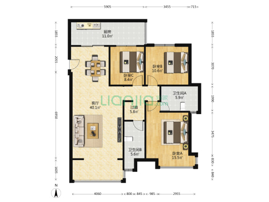慧佳顺和苑 3室1厅2卫 130平方