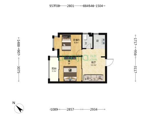 乾坤湖龙昆花园 2室1厅1卫 53平方