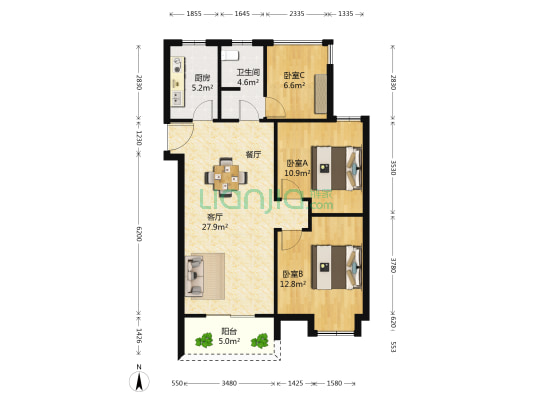 江湾国际中心 3室1厅1卫 97平方