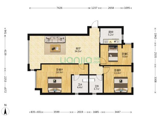安平佳园 3室1厅2卫 106平方