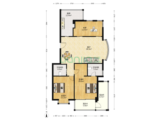 荷花家园 3室1厅2卫 134平方
