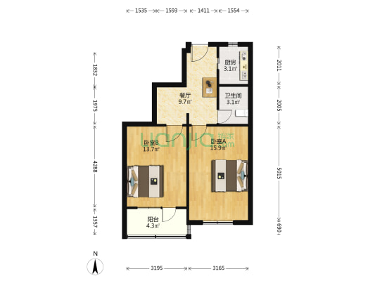 延安公寓(长宁) 2室1厅1卫 70平方
