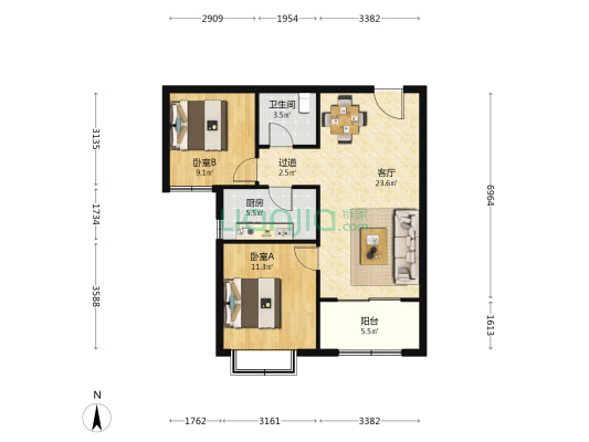 碧林华苑 2室1厅1卫 88平方