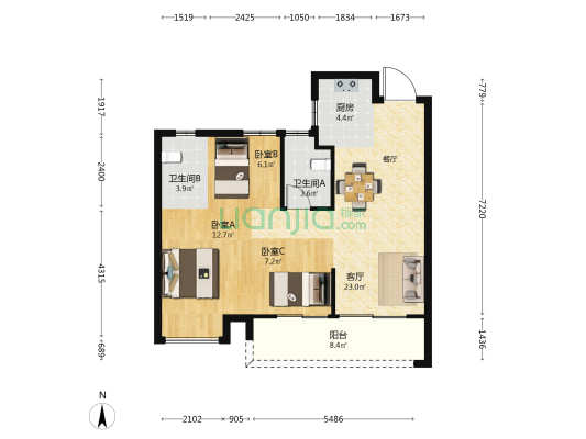 首开香悦 3室1厅2卫 89平方