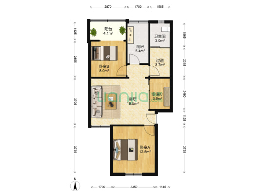 马洒营小区 3室1厅1卫 77平方