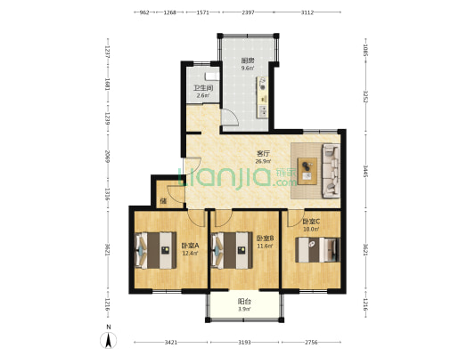 裕兴苑小区 3室1厅1卫 95平方