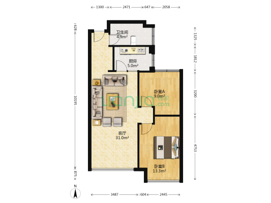 仁恒滨河湾 2室1厅1卫 89平方