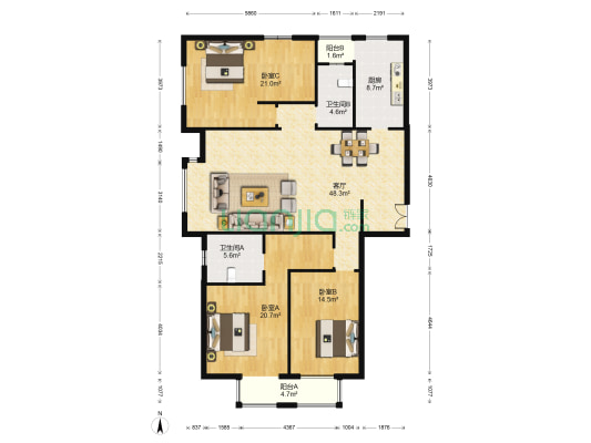 保利金泉 3室1厅2卫 183平方