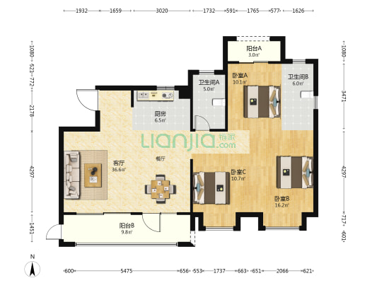 中联悦融庄 3室1厅2卫 134平方