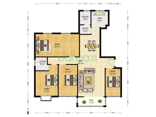 中桂园 4室1厅3卫 166平方