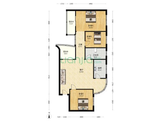 明鸿花园 3室1厅1卫 119平方