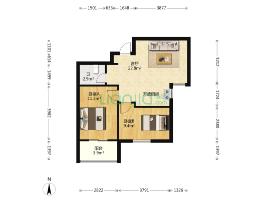 临江新天地仓景苑 2室1厅1卫 64平方