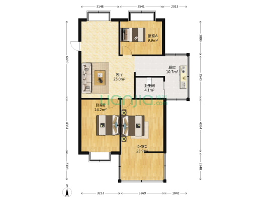 二环北小区 3室1厅1卫 91平方