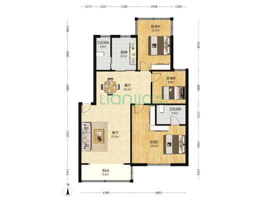 中核七一三旭日小区 3室2厅2卫 114平方