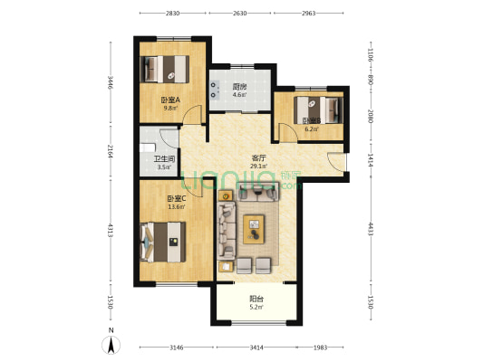 位置好 南北通透大三居 采光好 视野好 楼层好-户型图