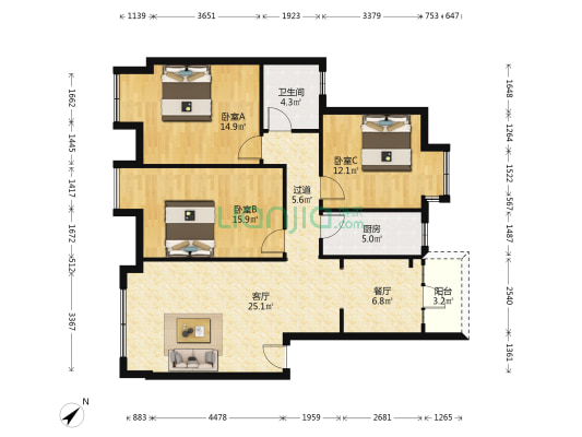 江安中路87号 3室2厅1卫 105平方