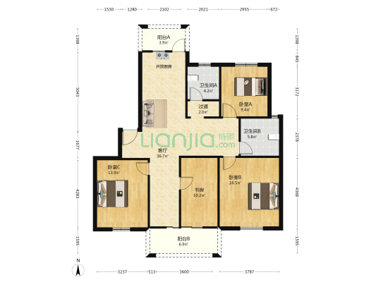 滨江名苑 4室1厅2卫 125平方