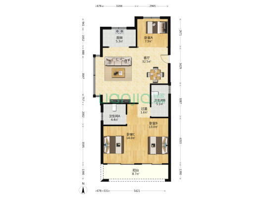 观云锦庭 3室1厅2卫 115平方