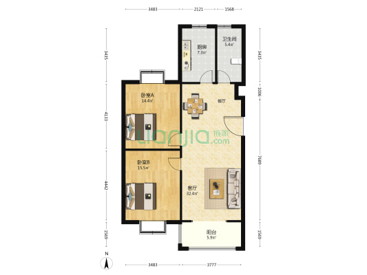 怡景花园 2室1厅1卫 104平方