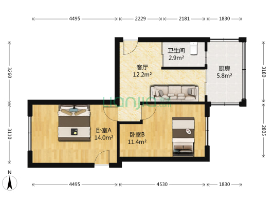 港湾小区 2室1厅1卫 54平方