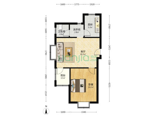 古桐六村 1室1厅2卫 61平方