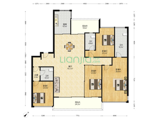 保利天珺秀台 4室1厅3卫 230平方