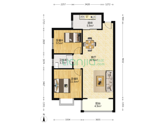 谷山乐园A区 2室1厅1卫 88平方